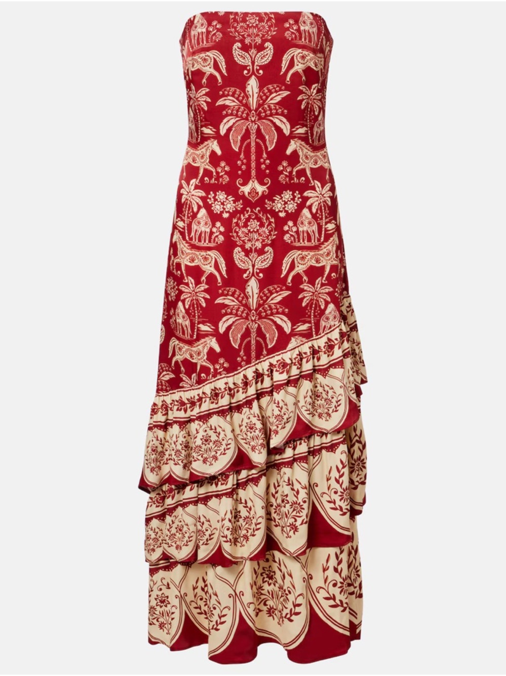 FARM Rio Haras Printed Tiered Maxi Dress Size Medium NWT Red Off-White - Picture 14 of 16